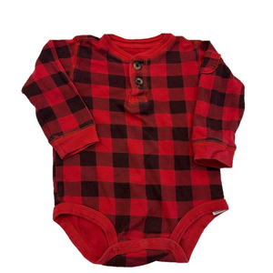 4/20$ OshKosh B'gosh Red Plaid Long Sleeve Baby Henley Onesie/bodysuit size 18M